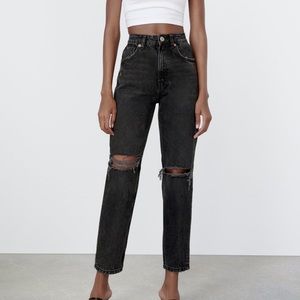 ZARA Black Ripped Mom Jeans